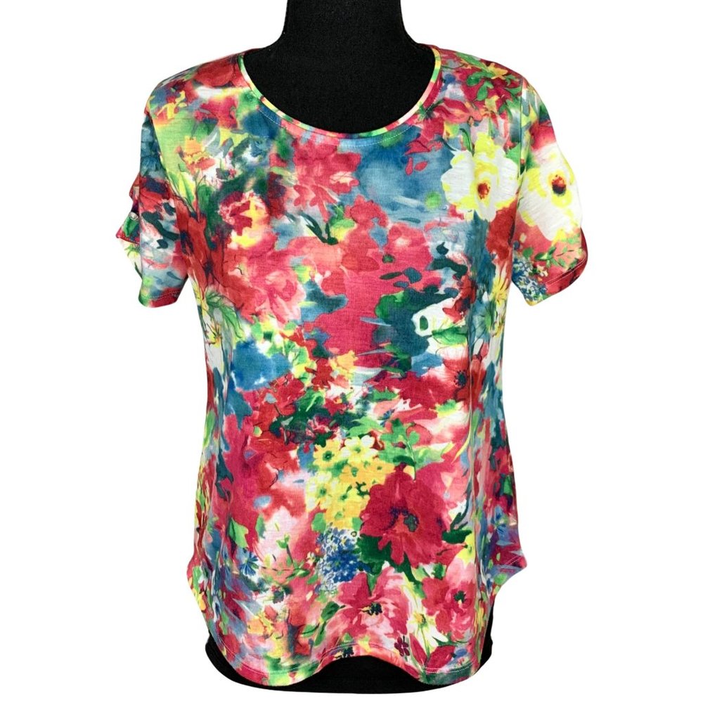 Floral Abstract Watercolor Short Sleeve Top
